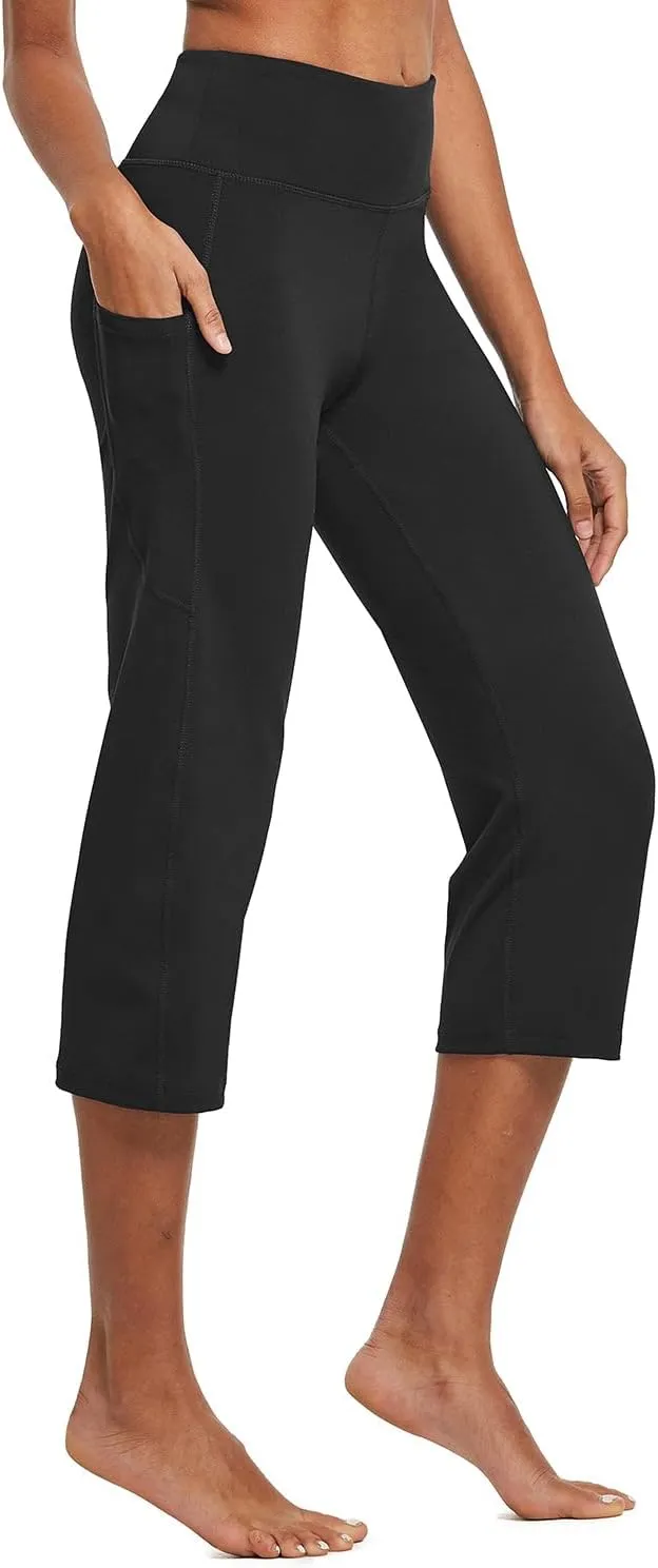 baleaf Womens Yoga Capri Pants High Waist Capri Leggings with Pockets Wide Leg Crop Exercise Workout Summer Pants