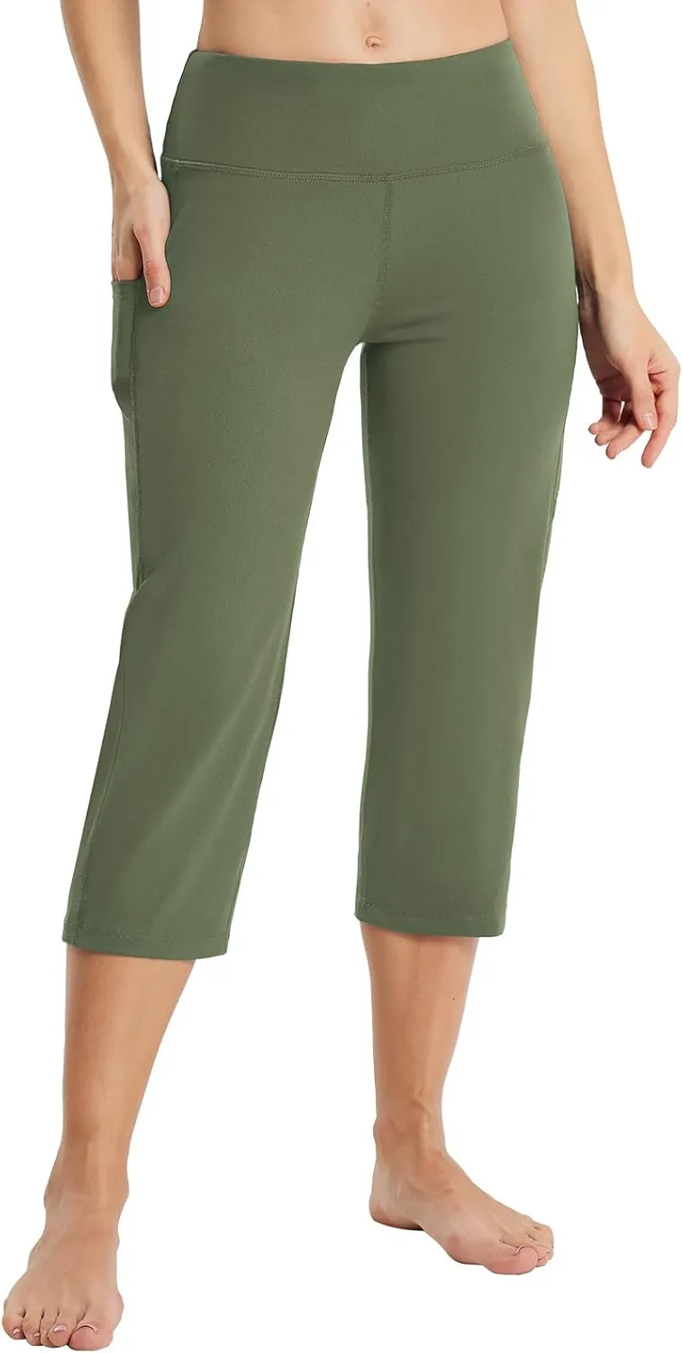 baleaf Womens Yoga Capri Pants High Waist Capri Leggings with Pockets Wide Leg Crop Exercise Workout Summer Pants