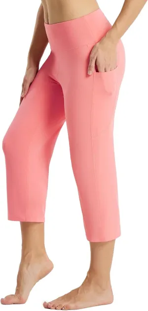 baleaf Womens Yoga Capri Pants High Waist Capri Leggings with Pockets Wide Leg Crop Exercise Workout Summer Pants