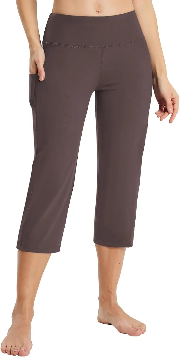 baleaf Womens Yoga Capri Pants High Waist Capri Leggings with Pockets Wide Leg Crop Exercise Workout Summer Pants