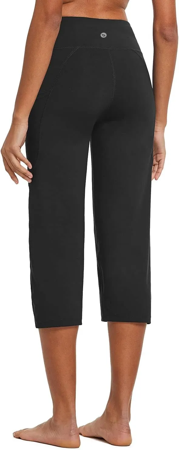 baleaf Womens Yoga Capri Pants High Waist Capri Leggings with Pockets Wide Leg Crop Exercise Workout Summer Pants