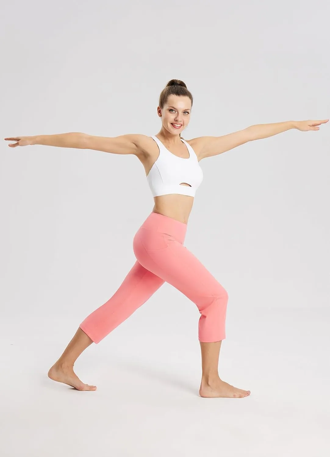 baleaf Womens Yoga Capri Pants High Waist Capri Leggings with Pockets Wide Leg Crop Exercise Workout Summer Pants