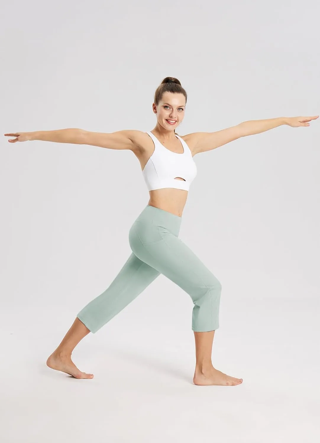 baleaf Womens Yoga Capri Pants High Waist Capri Leggings with Pockets Wide Leg Crop Exercise Workout Summer Pants