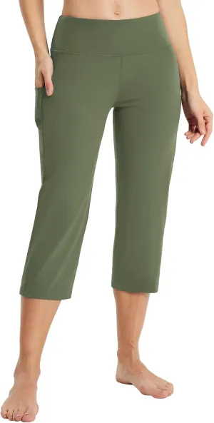 baleaf Womens Yoga Capri Pants High Waist Capri Leggings with Pockets Wide Leg Crop Exercise Workout Summer Pants