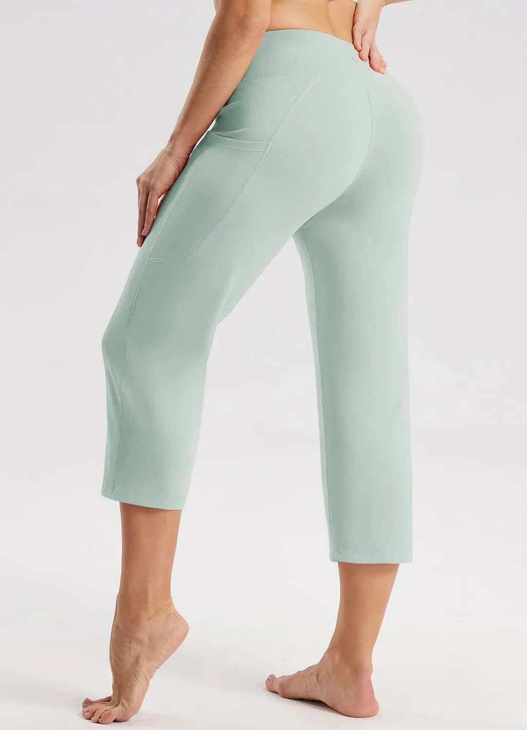 baleaf Womens Yoga Capri Pants High Waist Capri Leggings with Pockets Wide Leg Crop Exercise Workout Summer Pants
