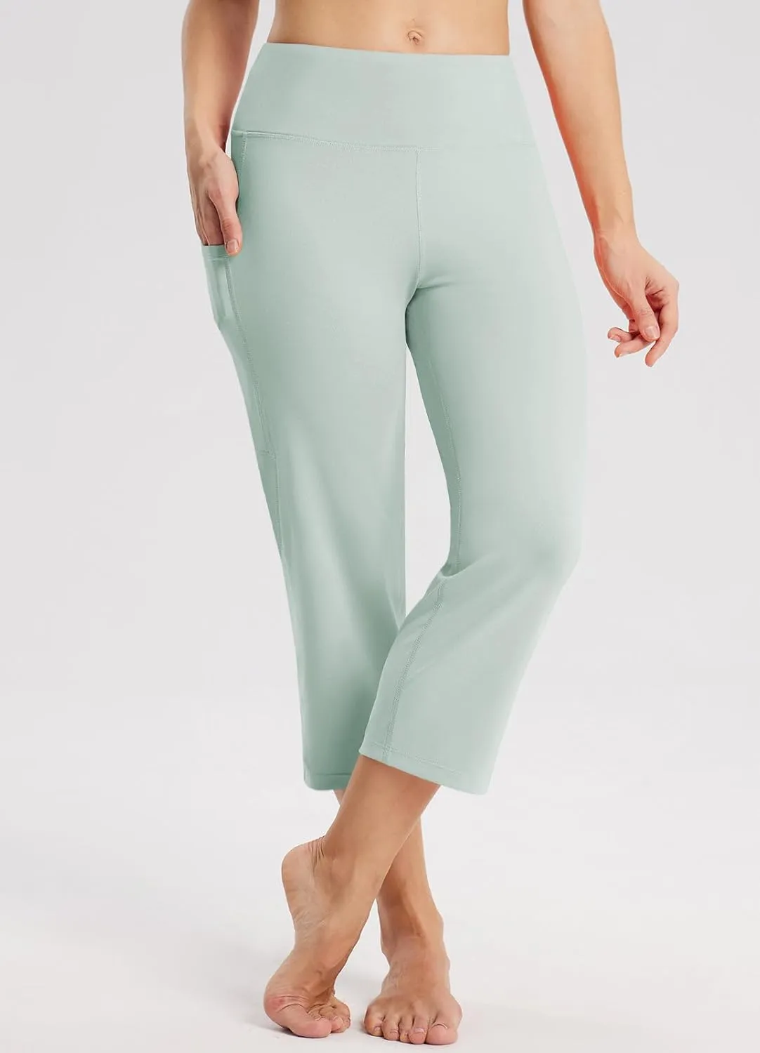 baleaf Womens Yoga Capri Pants High Waist Capri Leggings with Pockets Wide Leg Crop Exercise Workout Summer Pants