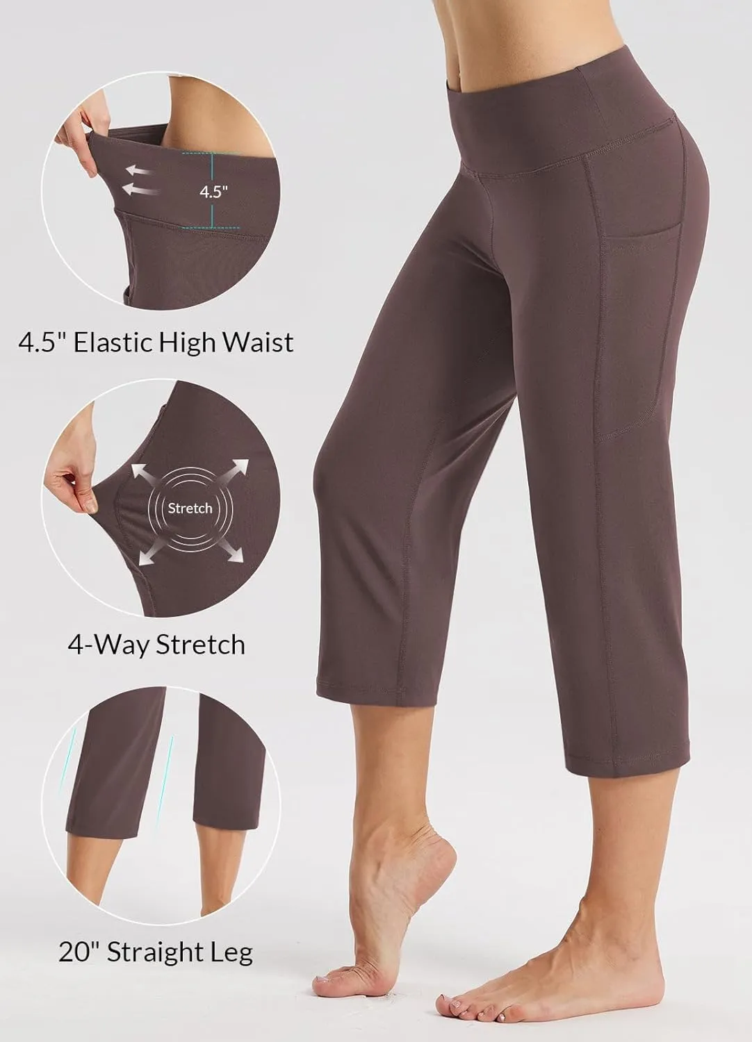 baleaf Womens Yoga Capri Pants High Waist Capri Leggings with Pockets Wide Leg Crop Exercise Workout Summer Pants