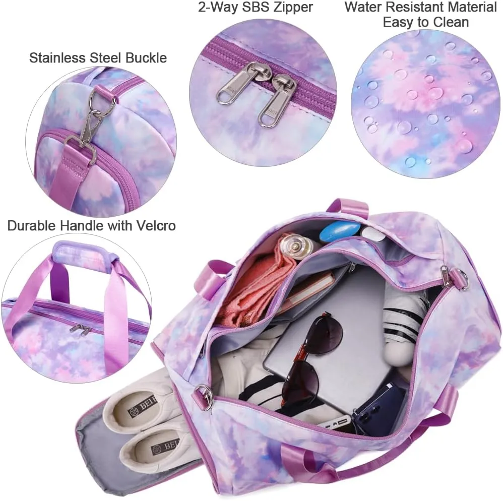 Ballet Dance Bag for Girls Princess Sports Duffle Bags Overnight Travel Duffel for Girl Gym Bag with Shoes Compartment Water Resistant