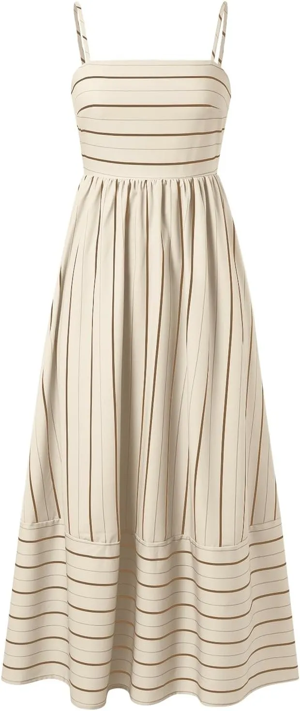 Beach Dresses for Women Summer Striped Back Smocked Maxi Dress Spaghetti Strap Cut Out Flowy A Line Long Sundresses