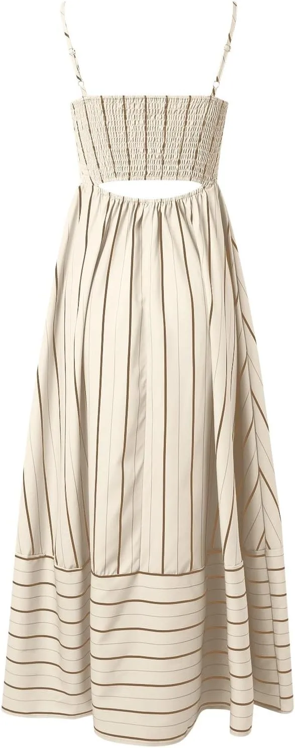 Beach Dresses for Women Summer Striped Back Smocked Maxi Dress Spaghetti Strap Cut Out Flowy A Line Long Sundresses