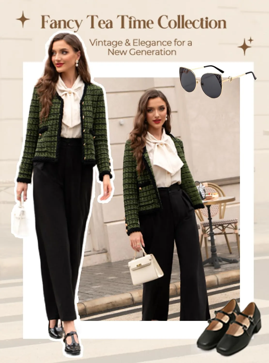 Belle Poque Women Cardigan Sweaters Tweed Pattern Jacket V Neck Sweater Blazer with Button for Fall Winter Spring