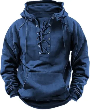 Big And Tall Men's Blue Cotton/Polyester Classic Hooded Sweatshirt
