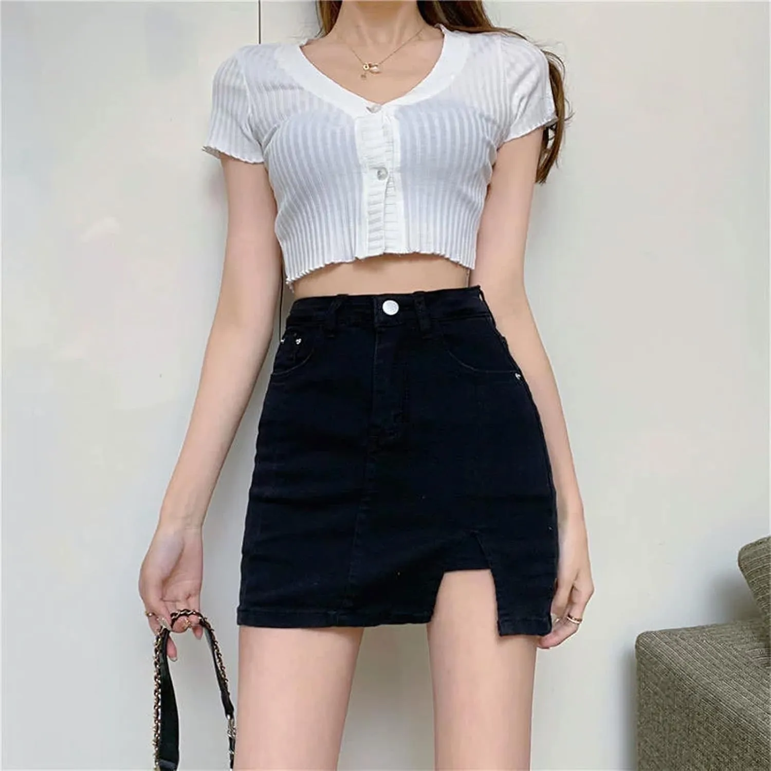 Bloomy Skorts, Bloomy Jean Skort, High Waisted Side Split Mini Casual Skirts, Jean Shorts for Womens