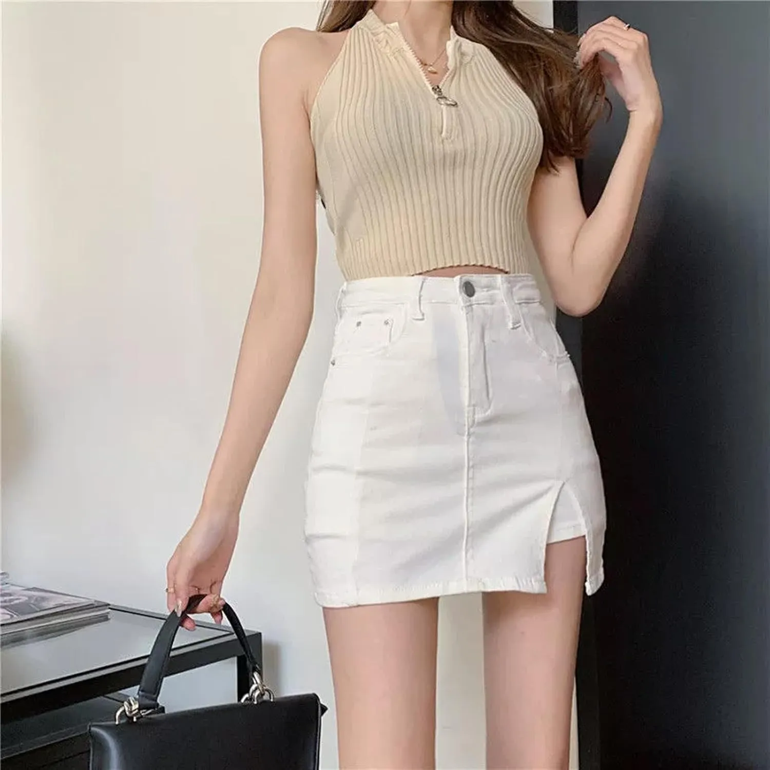 Bloomy Skorts, Bloomy Jean Skort, High Waisted Side Split Mini Casual Skirts, Jean Shorts for Womens