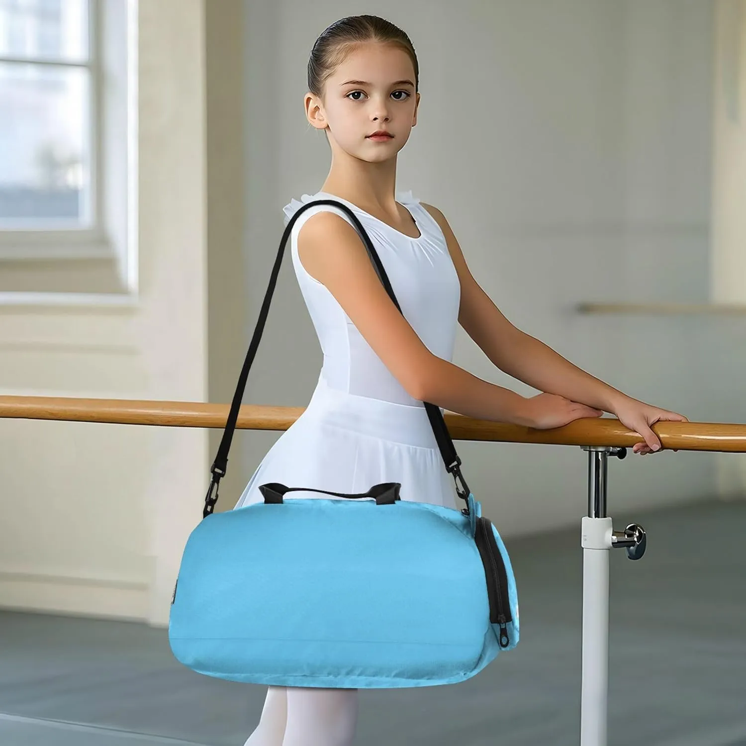 Blue Color Kids Cute Gym Bag with Shoes Compartment Lightweight Weekender Overnight Range Bag for Beach Swim Bags Pool Sports