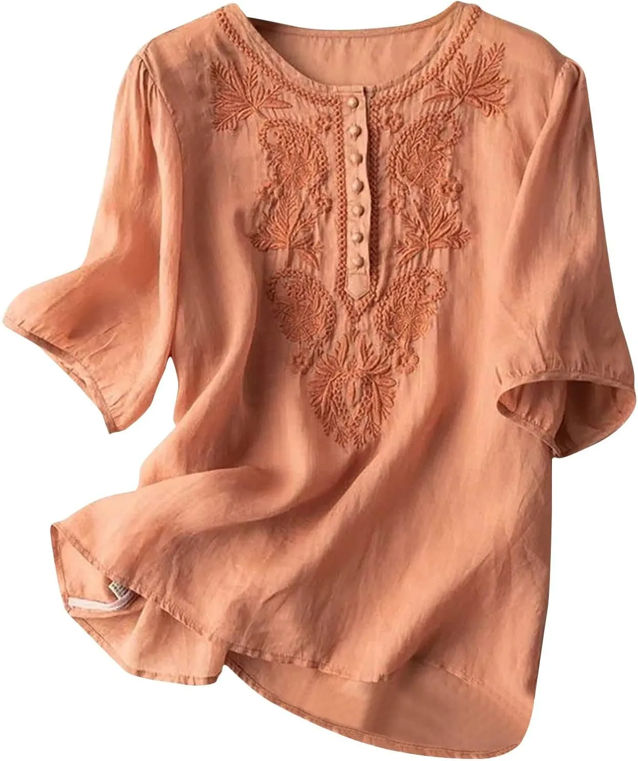 Boho Embroidered Tops for Women 2025 Cotton Linen Peasant Blouses Summer Lantern Sleeve Bohemian Shirts Tees Tunics