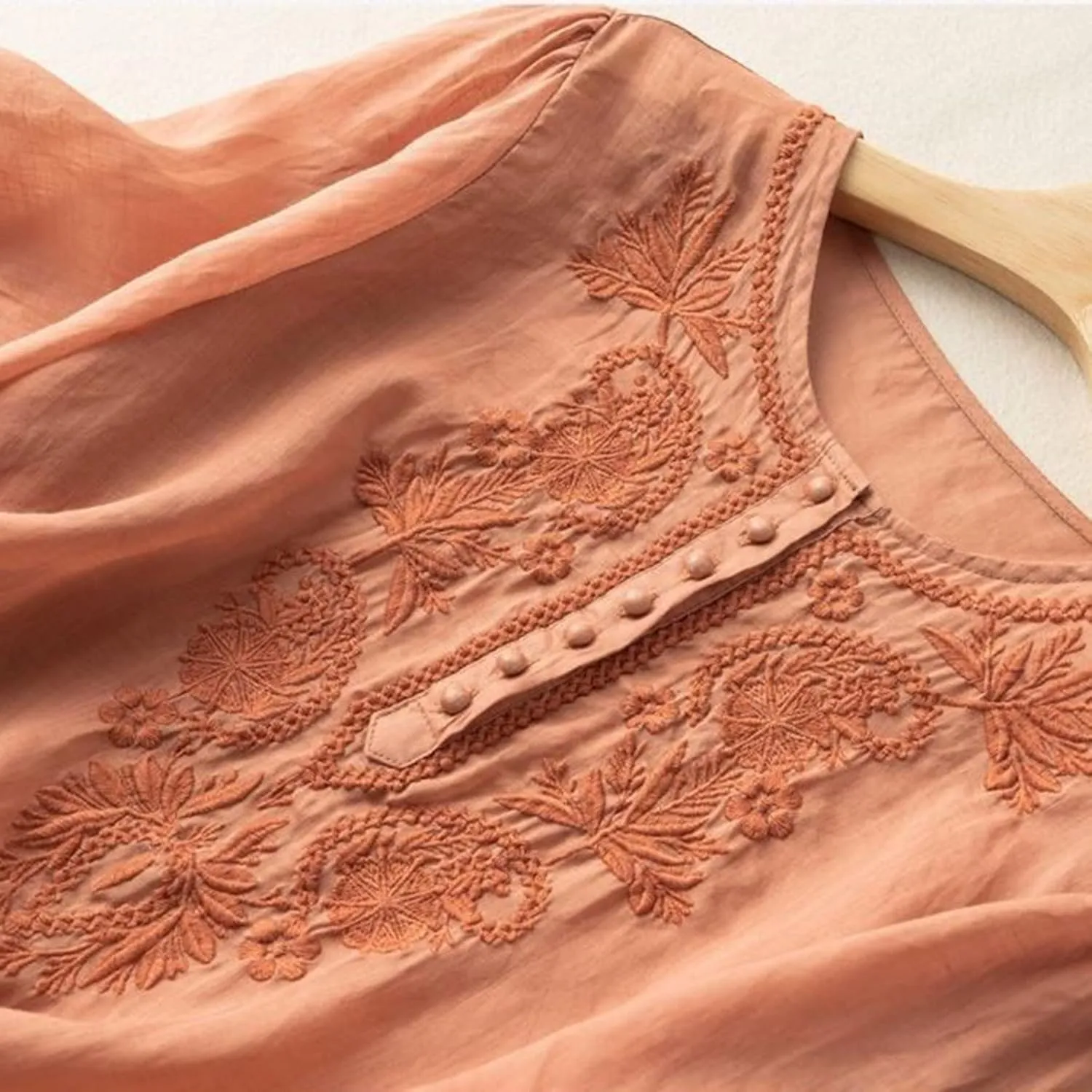 Boho Embroidered Tops for Women 2025 Cotton Linen Peasant Blouses Summer Lantern Sleeve Bohemian Shirts Tees Tunics