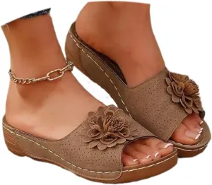 Boho Sandals for Women 2025 Dressy Summer Floral Orthopedic Wedge Sandals Breathable Comfortable Non-slip Solid Color Open Toe Slides Shoes Casual Cute Beach Bohemian Sandal Slippers