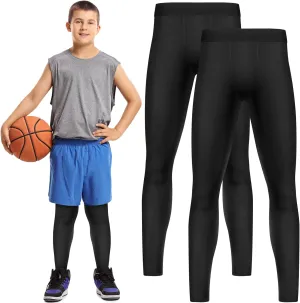 Boys' Compression Leggings 2 Pack Athletic Tights Basketball Compression Pants Boys Sport Leggings