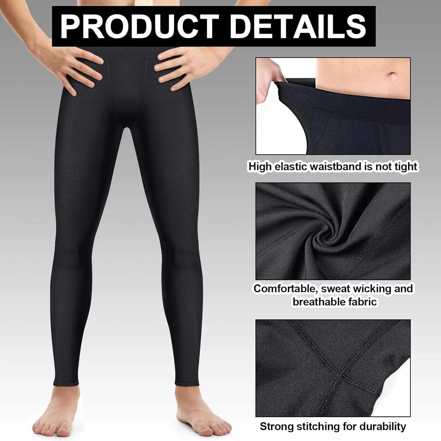 Boys' Compression Leggings 2 Pack Athletic Tights Basketball Compression Pants Boys Sport Leggings
