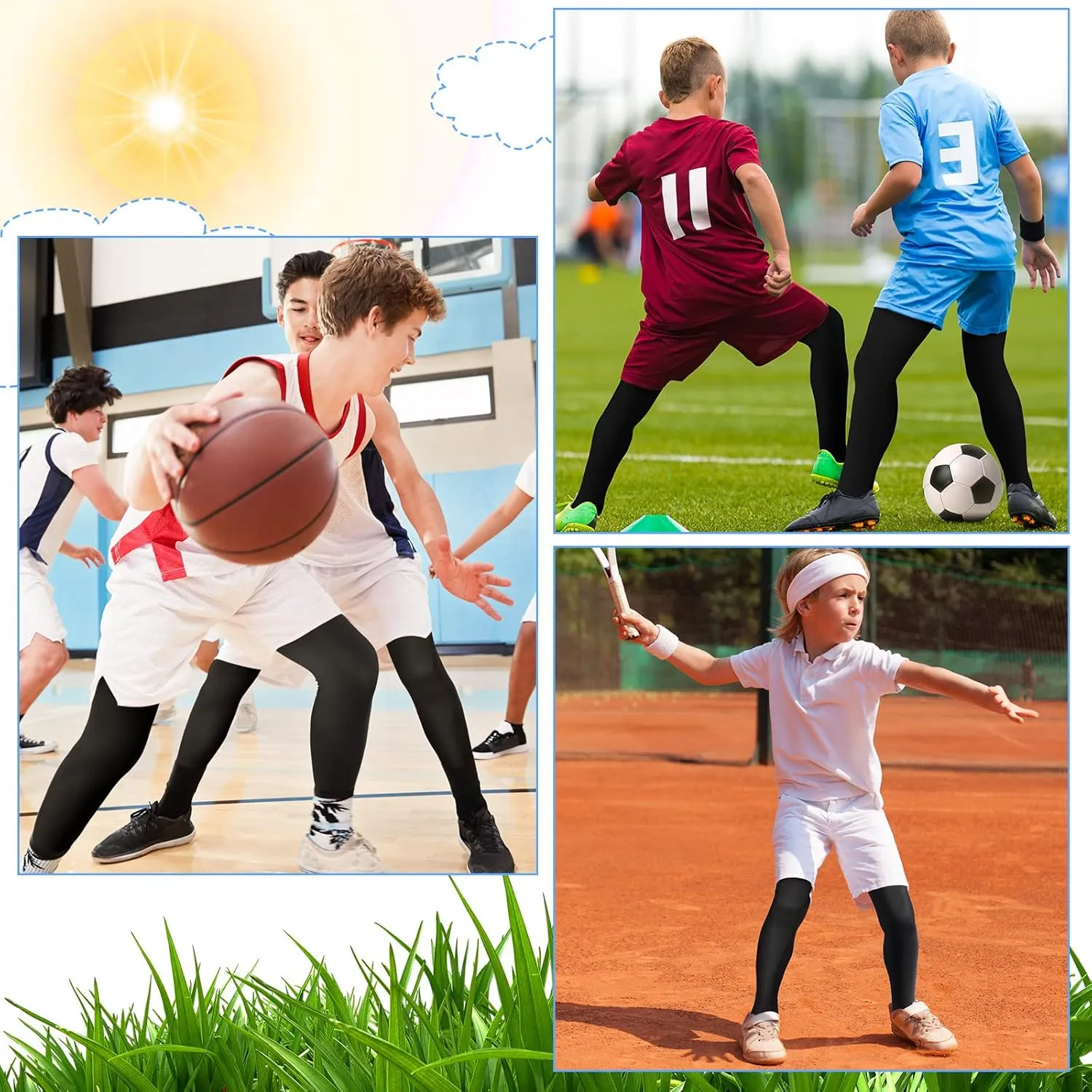Boys' Compression Leggings 2 Pack Athletic Tights Basketball Compression Pants Boys Sport Leggings