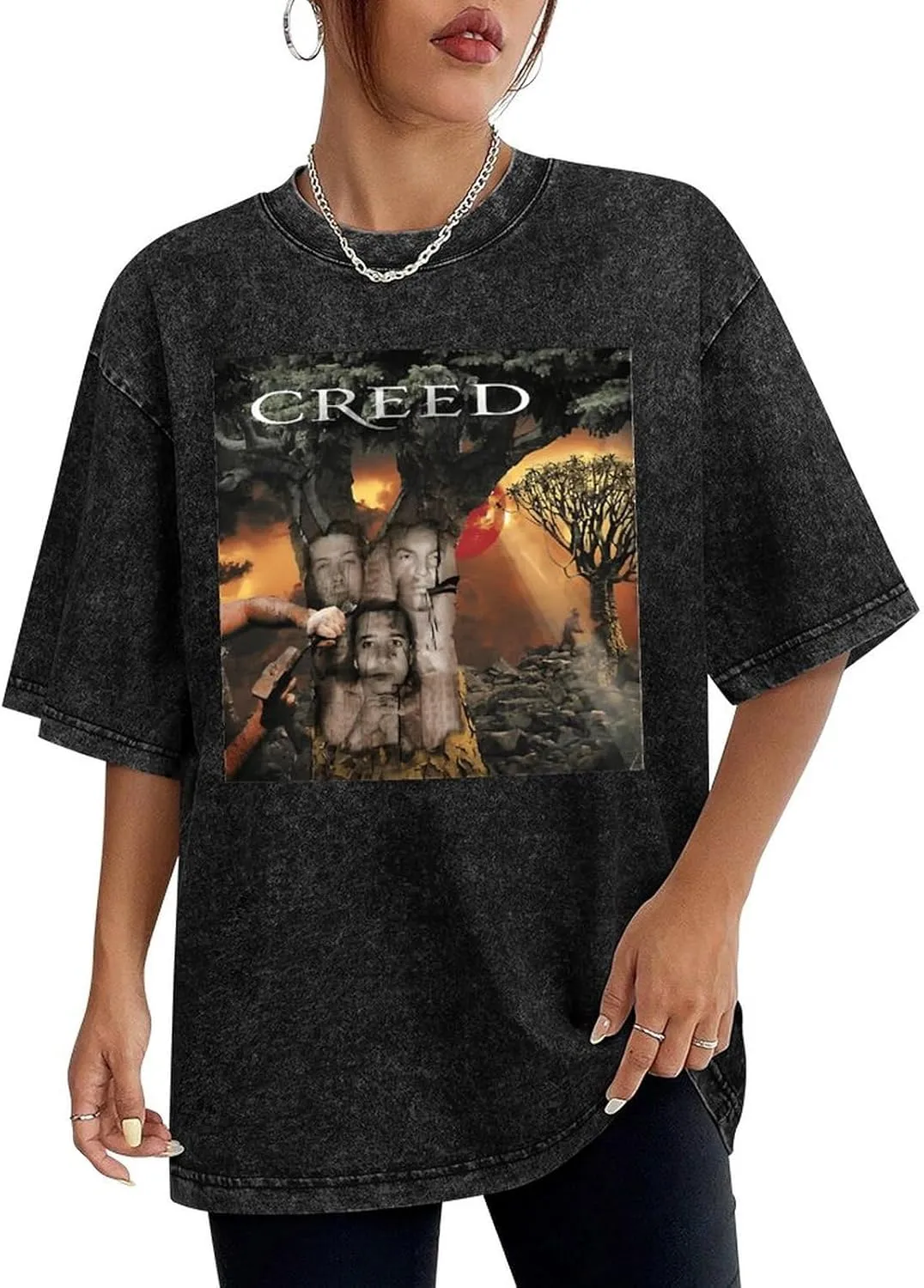 Breathable Retro Oversized Cotton T-Shirts Trendy Distressed Crew Neck Tops