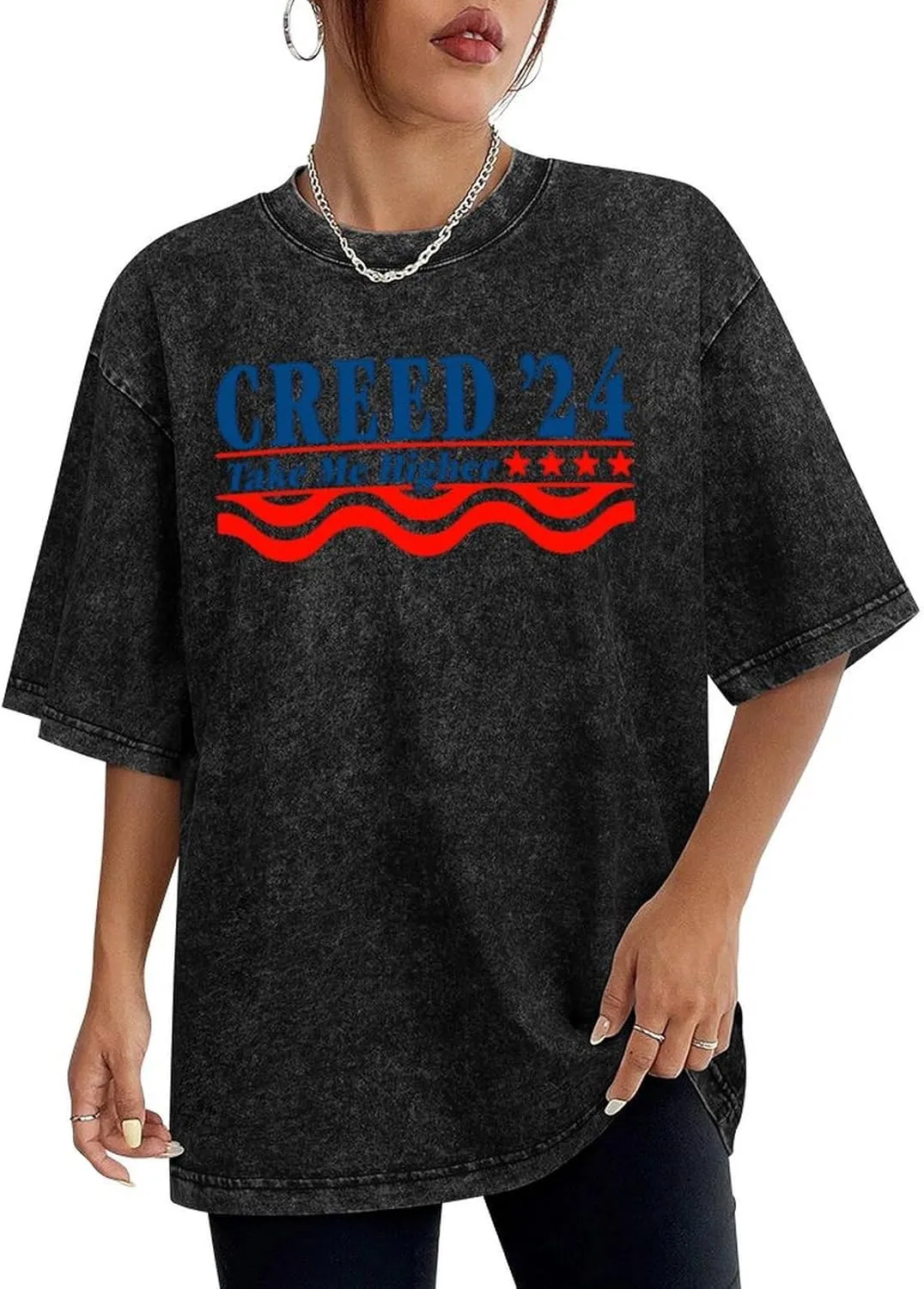 Breathable Retro Oversized Cotton T-Shirts Trendy Distressed Crew Neck Tops
