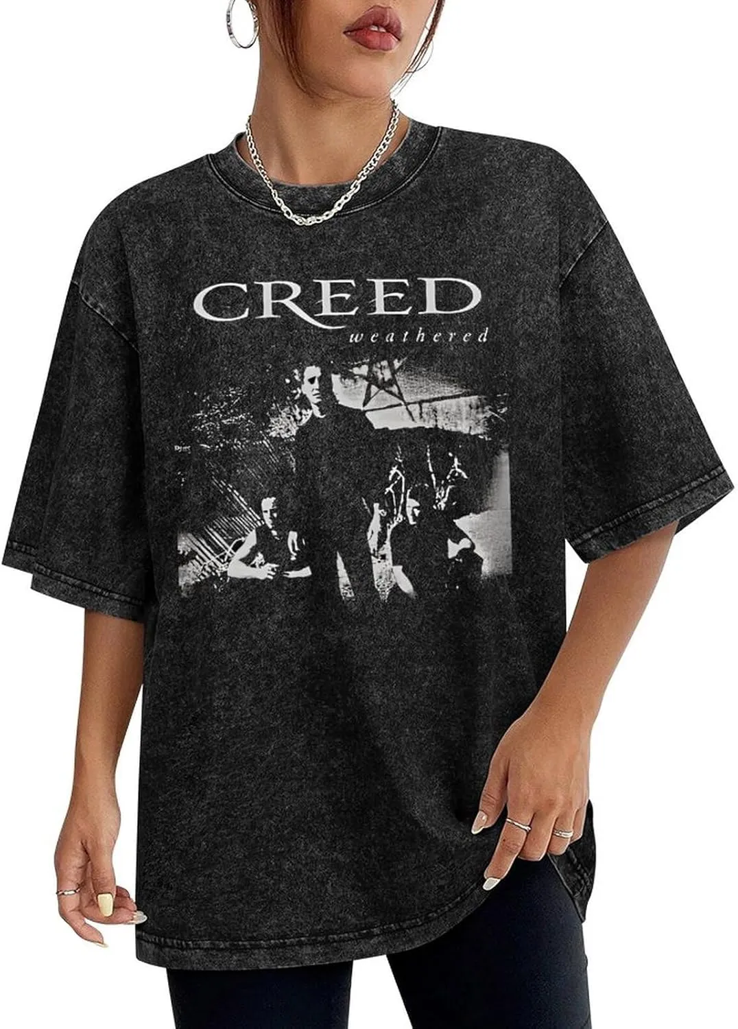 Breathable Retro Oversized Cotton T-Shirts Trendy Distressed Crew Neck Tops