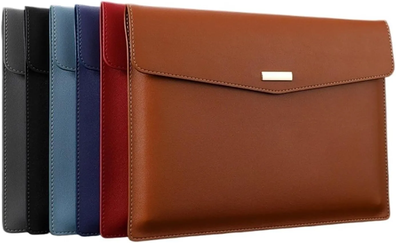 Briefcase Leather File Folder Large Capacity Document Bag Business Briefcase Magnetic Button Laptop Cases