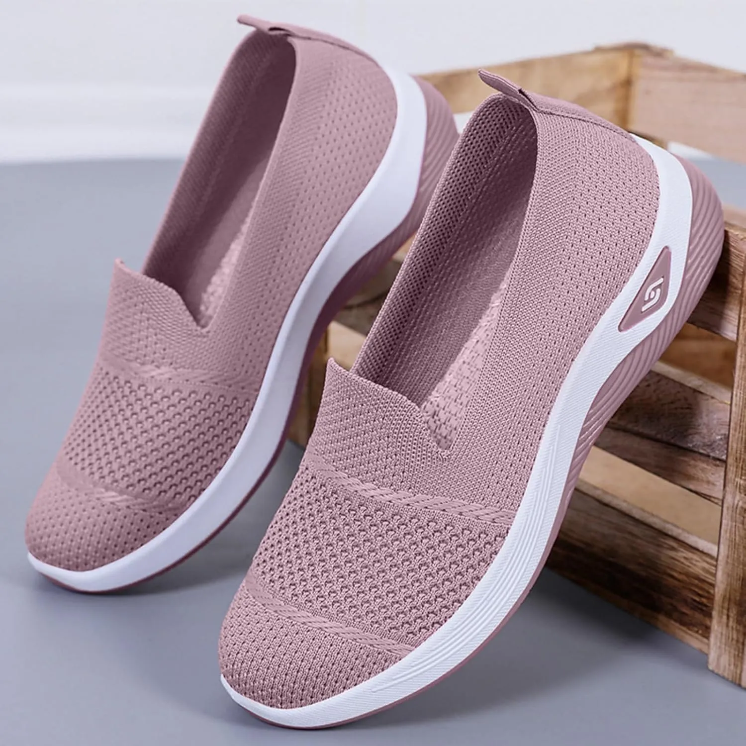 Canbebig Walking Shoes Women Woven Orthopedic Breathable Soft Shoes Hands Free Slip on Sneakers with Arch Support Breathable Nurse Shoe for Work Travel