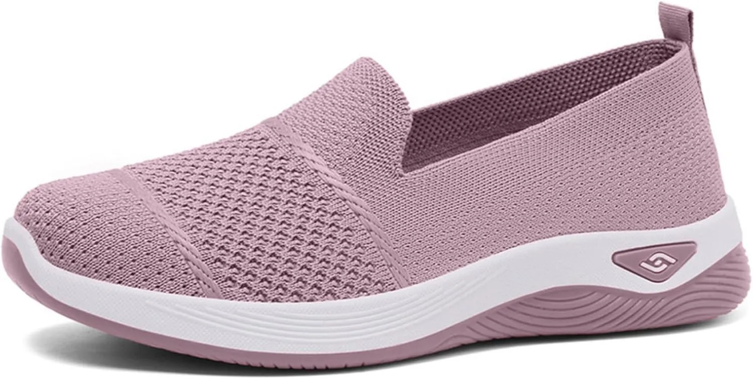 Canbebig Walking Shoes Women Woven Orthopedic Breathable Soft Shoes Hands Free Slip on Sneakers with Arch Support Breathable Nurse Shoe for Work Travel