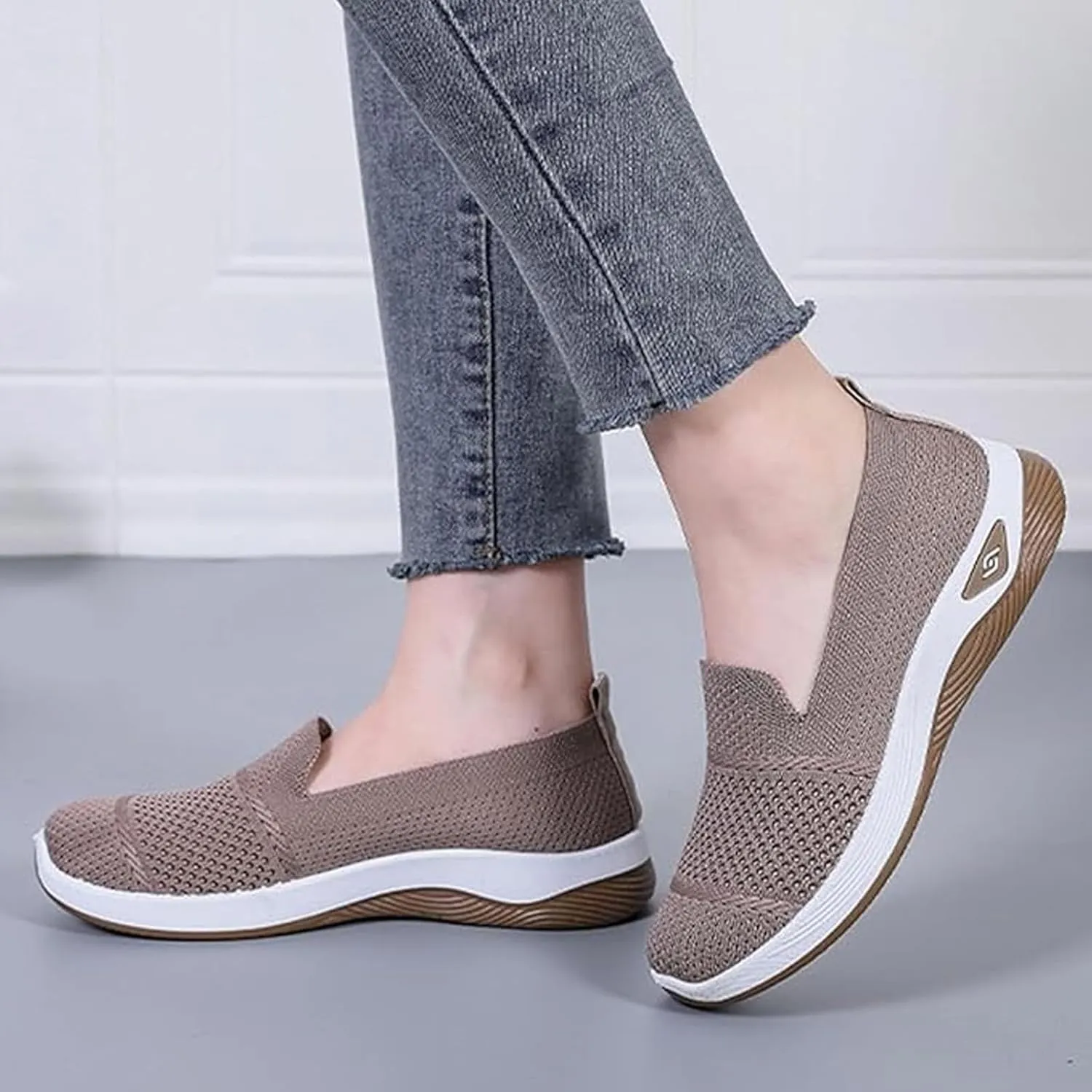 Canbebig Walking Shoes Women Woven Orthopedic Breathable Soft Shoes Hands Free Slip on Sneakers with Arch Support Breathable Nurse Shoe for Work Travel