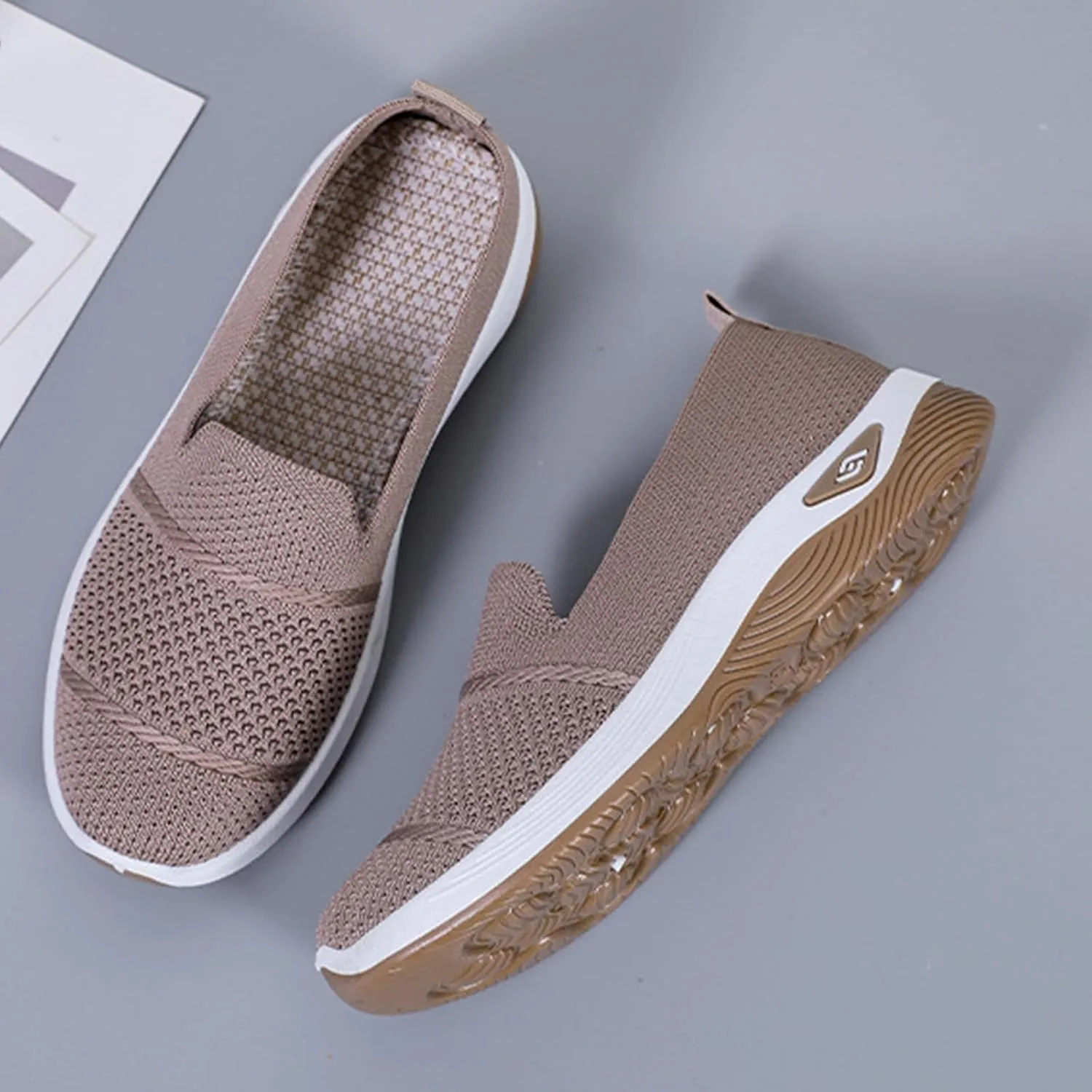 Canbebig Walking Shoes Women Woven Orthopedic Breathable Soft Shoes Hands Free Slip on Sneakers with Arch Support Breathable Nurse Shoe for Work Travel