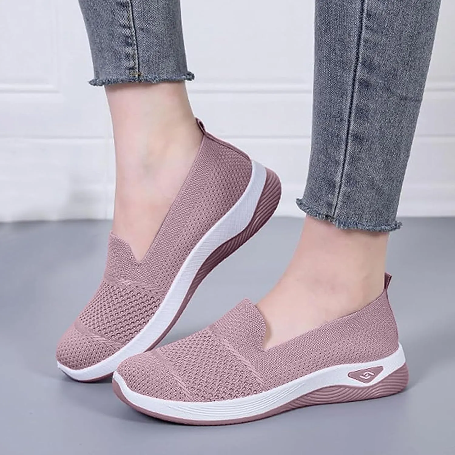 Canbebig Walking Shoes Women Woven Orthopedic Breathable Soft Shoes Hands Free Slip on Sneakers with Arch Support Breathable Nurse Shoe for Work Travel