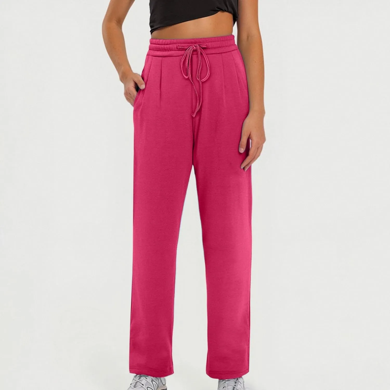 Casual Cotton Linen Pants Women Summer Relax Fit Drawstring Elastic Waist Straight Leg Comfy Solid Lounge Long