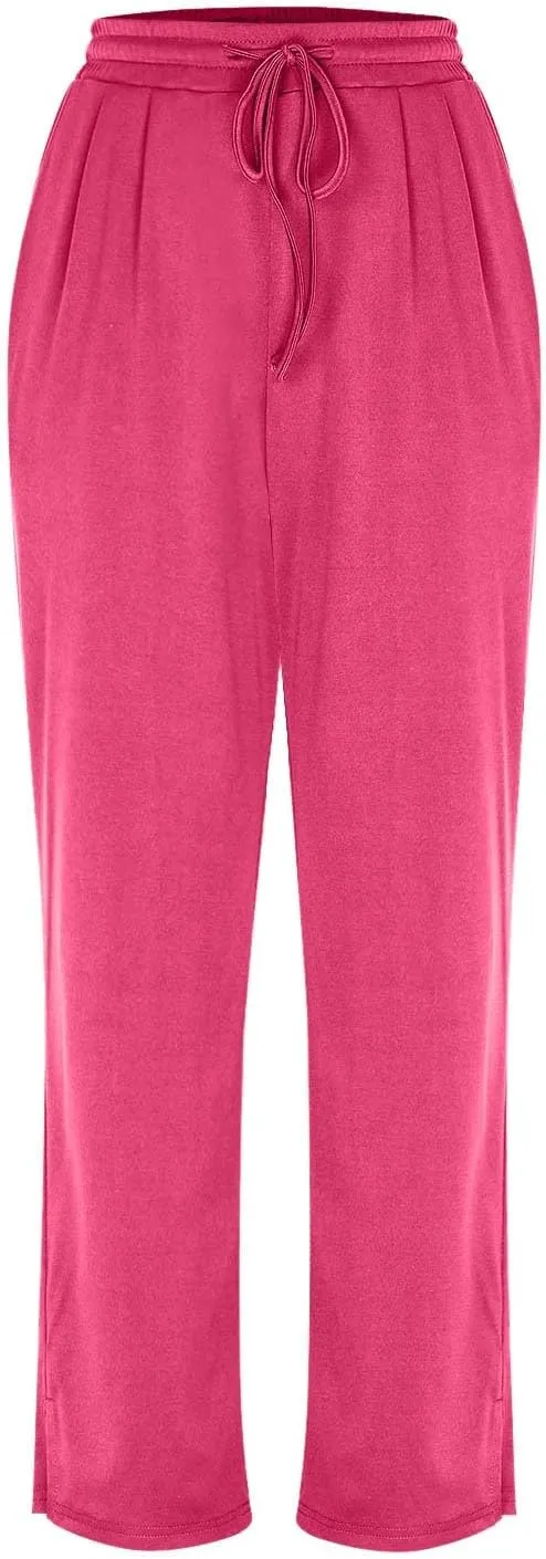 Casual Cotton Linen Pants Women Summer Relax Fit Drawstring Elastic Waist Straight Leg Comfy Solid Lounge Long