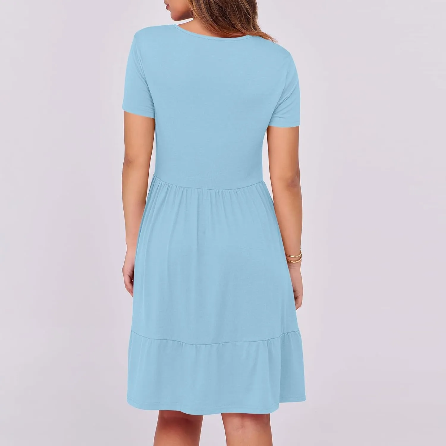 Casual Dresses for Women Flowy Pleated Summer Dress Short Sleeve Elegant Dresses Square Neck Vacation Dress 2025