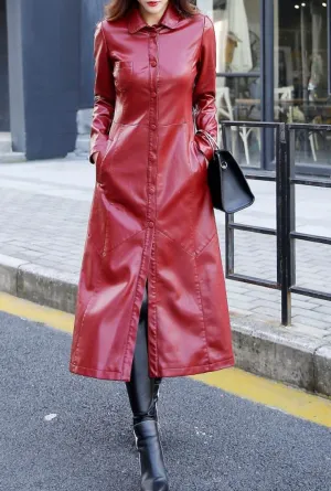 Casual Leather Mid-length Trench Coat