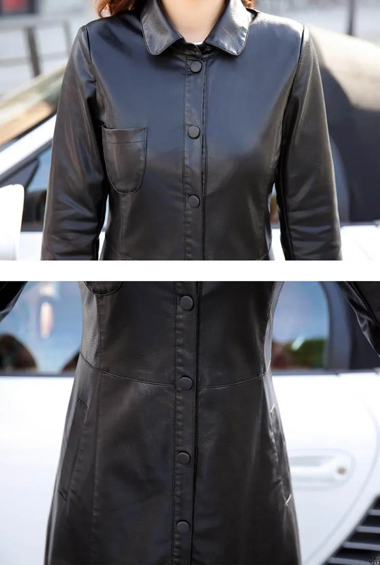 Casual Leather Mid-length Trench Coat