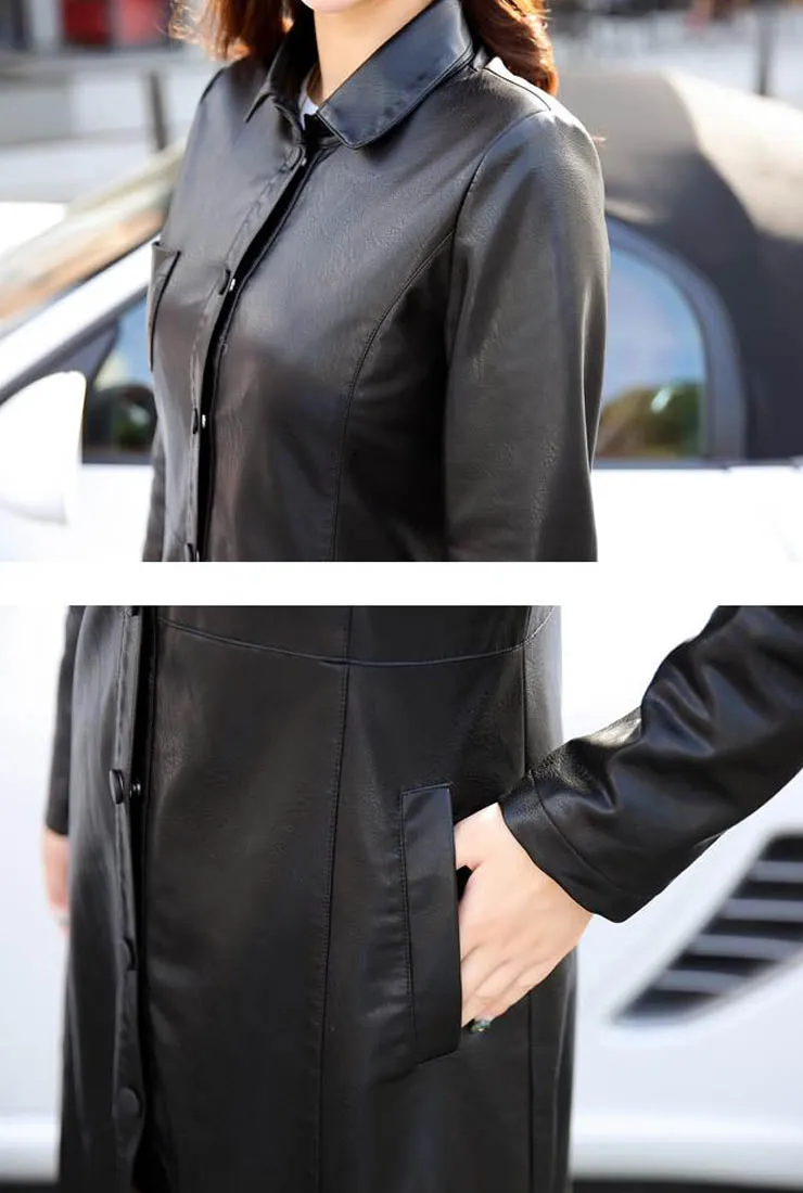 Casual Leather Mid-length Trench Coat