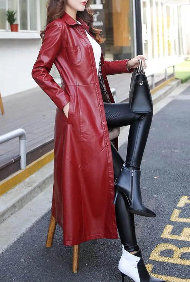 Casual Leather Mid-length Trench Coat