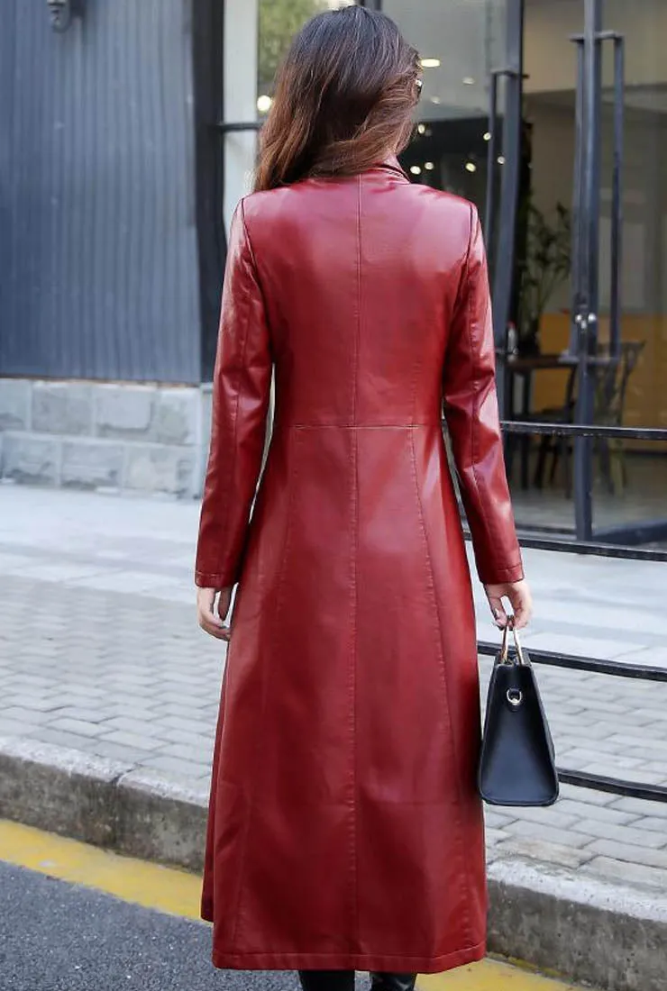 Casual Leather Mid-length Trench Coat