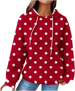 Casual Sweatshirts for Women Cute Polka Dots Drawstring Hoodies Athletic Pullover Hoody Fall Tops Cozy Preppy Clothes