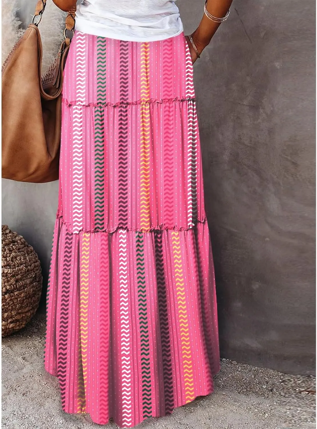 Casual Vacation Maxi Skirt, High Waisted Trendy Flowy 2025 Elegantes Long Skirt