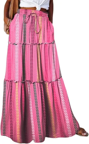 Casual Vacation Maxi Skirt, High Waisted Trendy Flowy 2025 Elegantes Long Skirt