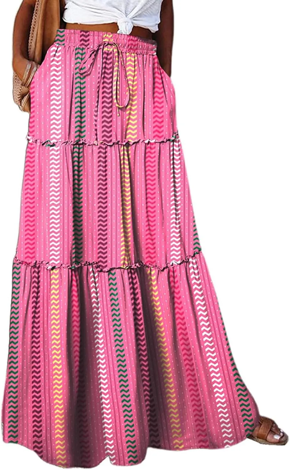 Casual Vacation Maxi Skirt, High Waisted Trendy Flowy 2025 Elegantes Long Skirt