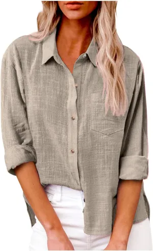 Ceboyel Women Cotton Linen Summer Tops Button Down Shirts Dressy Causal Long Sleeve Gauze Blouses Trendy Boho Clothes 2024