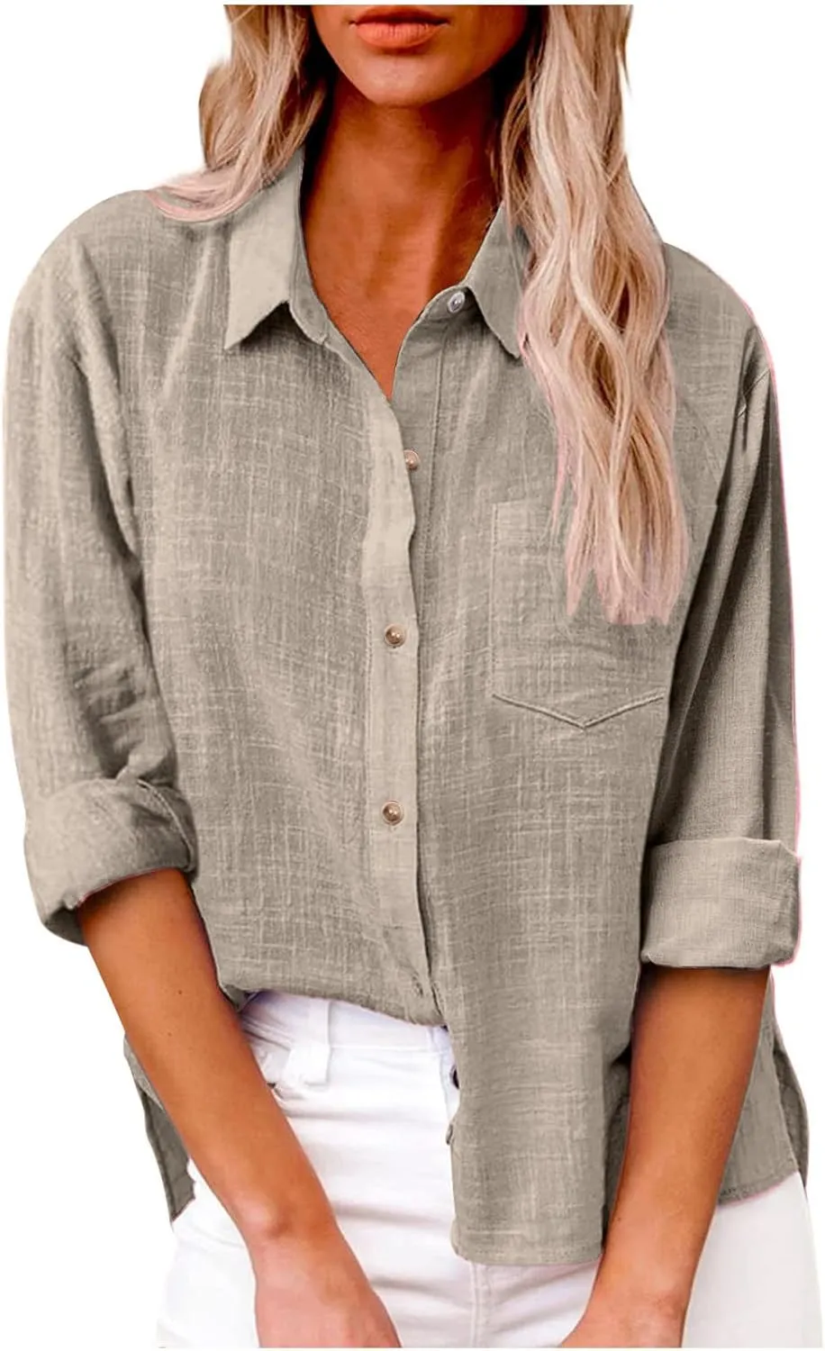 Ceboyel Women Cotton Linen Summer Tops Button Down Shirts Dressy Causal Long Sleeve Gauze Blouses Trendy Boho Clothes 2024