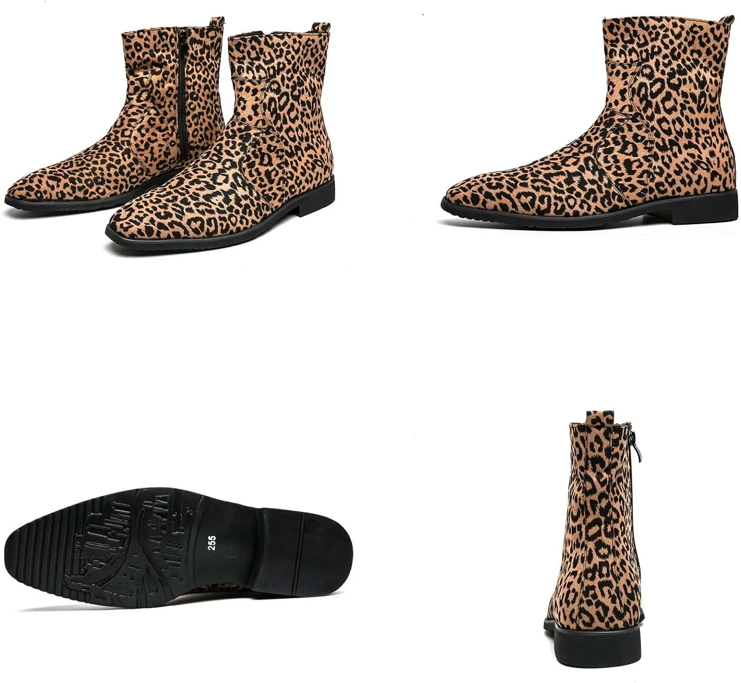 CERYTHRINA Mens Leopard Chelsea Ankle Boots Soft Fabric Fashion men's boots with Side Zipper