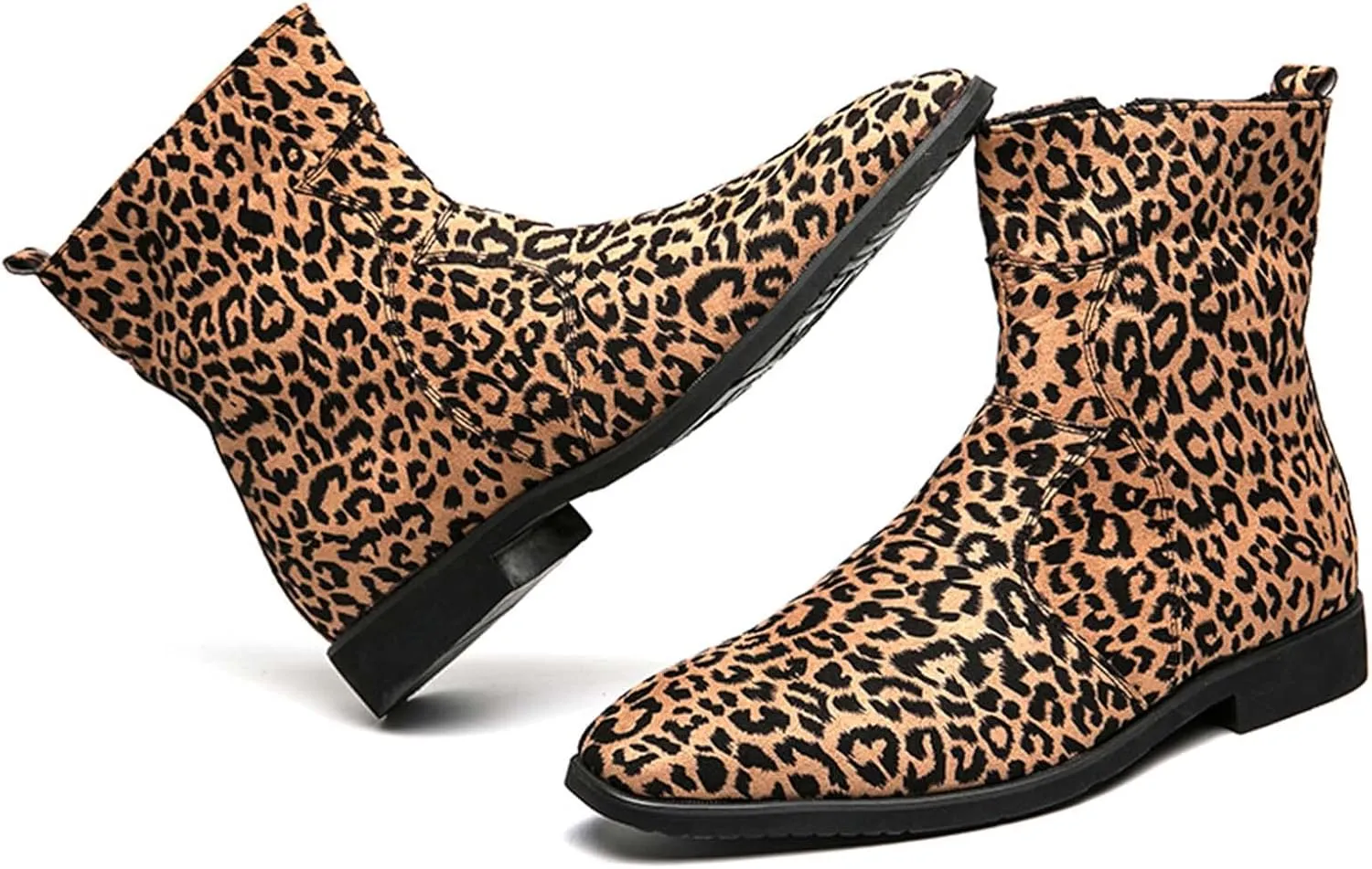 CERYTHRINA Mens Leopard Chelsea Ankle Boots Soft Fabric Fashion men's boots with Side Zipper
